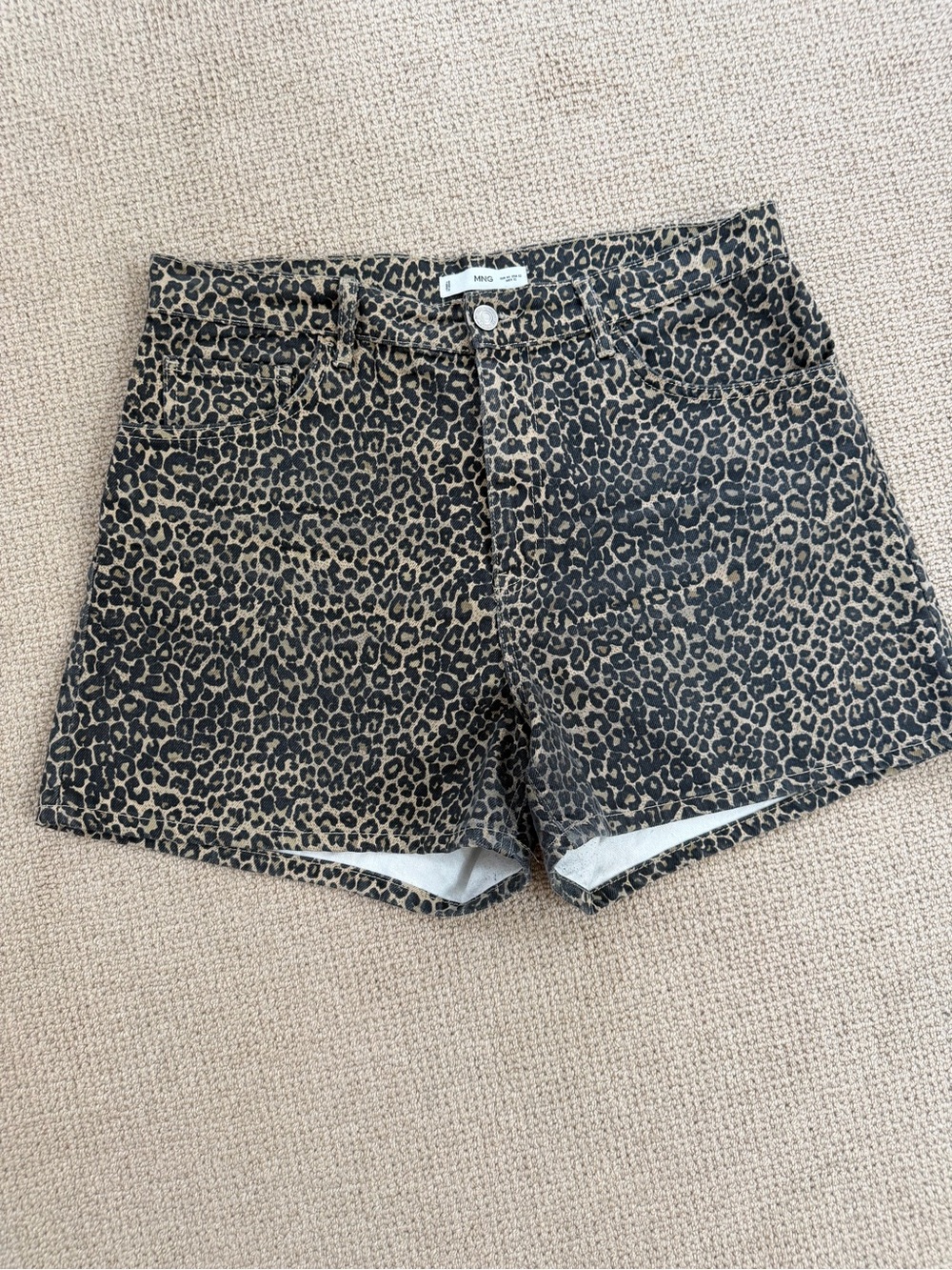 Mango Leopard Print High-Rise Jean Shorts - Black & Tan